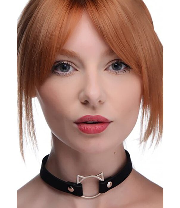 Kinky Kitty Ring Slim Choker - PU Leer - Zwart
