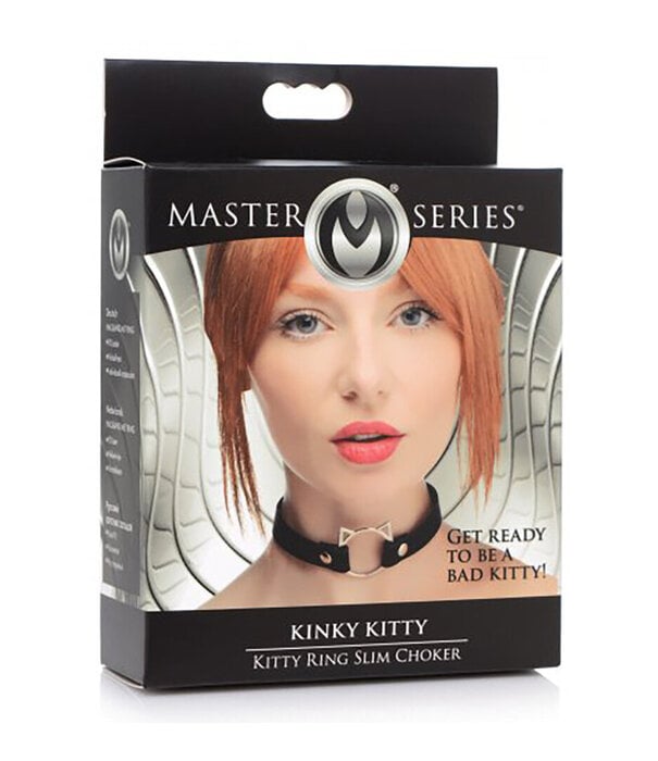 Kinky Kitty Ring Slim Choker - PU Leer - Zwart