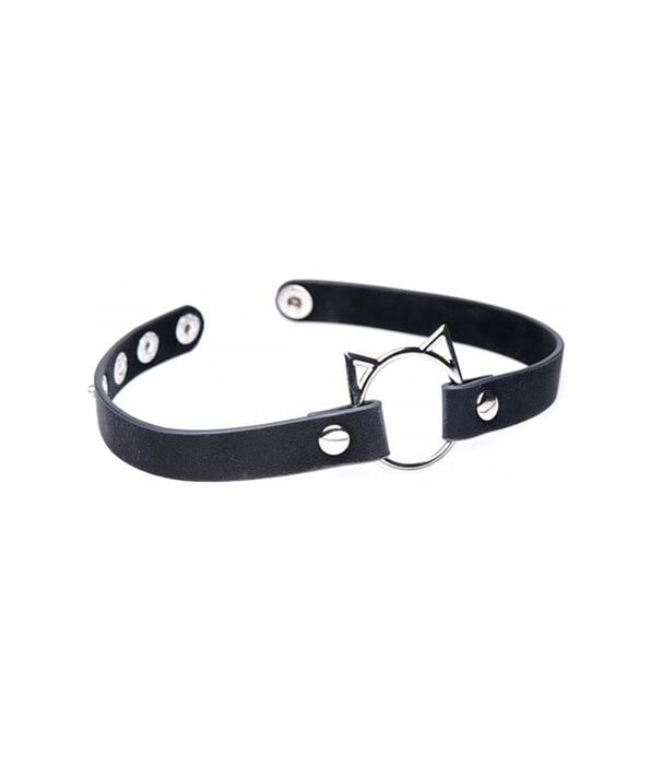 Kinky Kitty Ring Slim Choker - PU Leer - Zwart