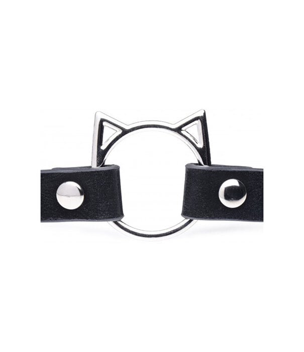 Kinky Kitty Ring Slim Choker - PU Leer - Zwart