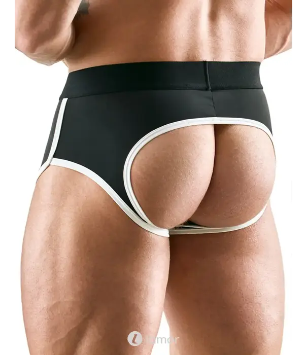 * SVENJOYMENT Svenjoyment sportieve jockstrap zwart met ritssluiting, witte strepen en open achterkant