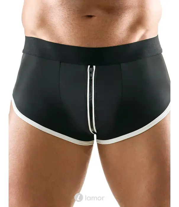 * SVENJOYMENT Svenjoyment sportieve jockstrap zwart met ritssluiting, witte strepen en open achterkant