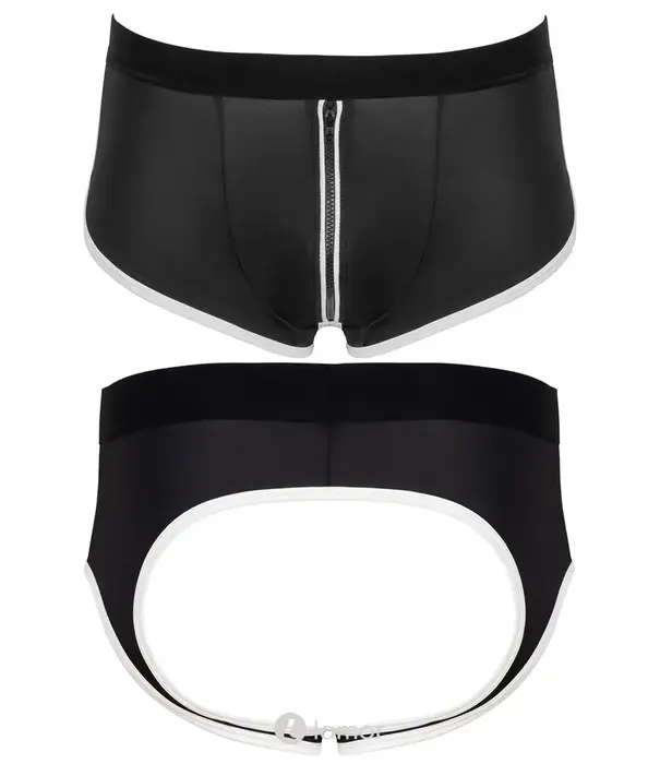 * SVENJOYMENT Svenjoyment sportieve jockstrap zwart met ritssluiting, witte strepen en open achterkant