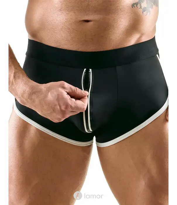 * SVENJOYMENT Svenjoyment sportieve jockstrap zwart met ritssluiting, witte strepen en open achterkant