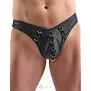 Svenjoyment lederlook herenstring SJ2111829 zwart met zilverkleurige metalen ringen en voorgevormde pouch