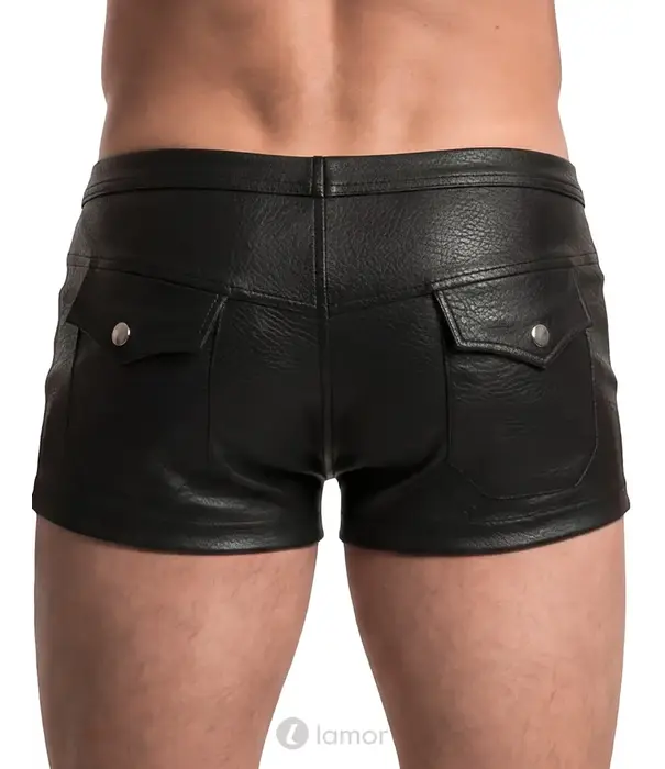 * SVENJOYMENT Svenjoyment lederlook herenpants SJ2133660 zwart met drukknopen en achterzakken