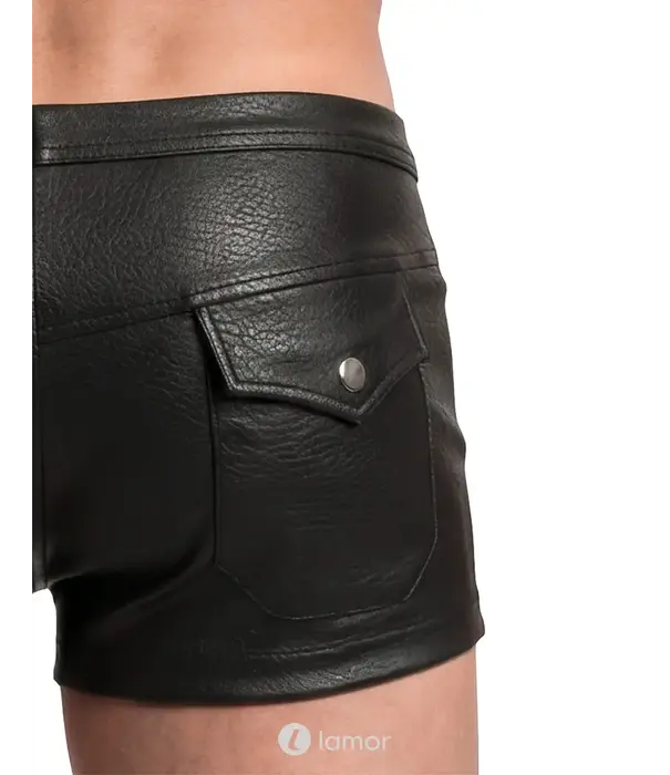 * SVENJOYMENT Svenjoyment lederlook herenpants SJ2133660 zwart met drukknopen en achterzakken