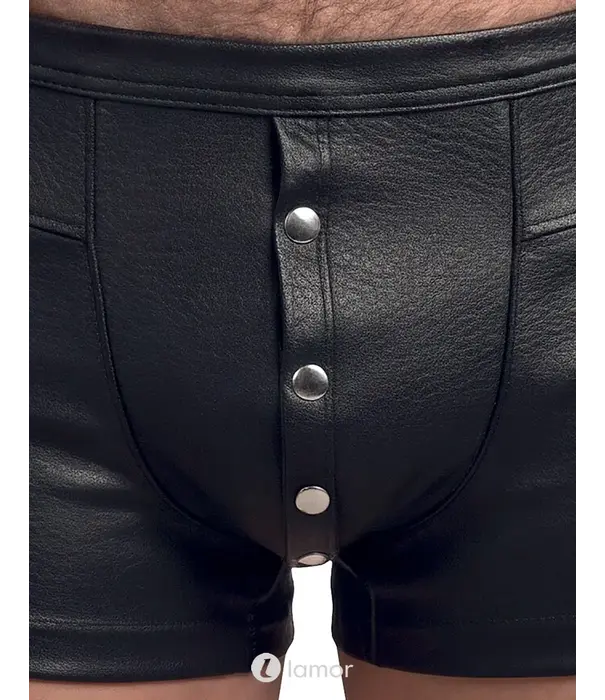 * SVENJOYMENT Svenjoyment lederlook herenpants SJ2133660 zwart met drukknopen en achterzakken
