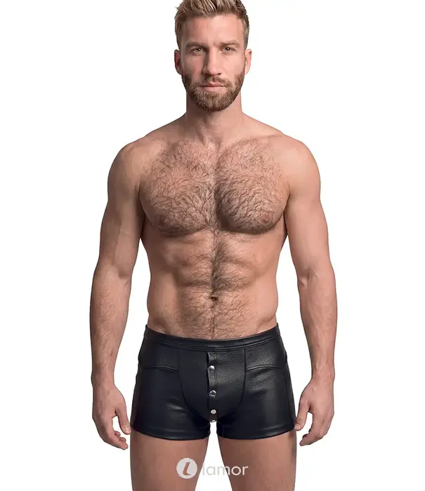 * SVENJOYMENT Svenjoyment lederlook herenpants SJ2133660 zwart met drukknopen en achterzakken