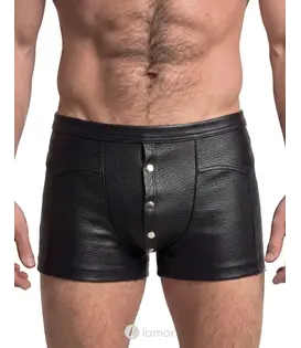 Lederlook herenpants zwart met drukknopen, SJ2133660