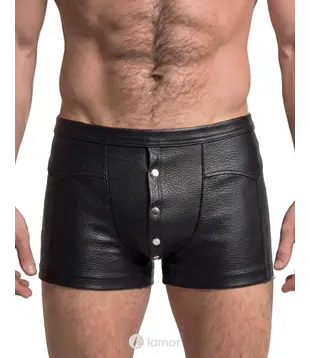 Lederlook herenpants zwart met drukknopen, SJ2133660
