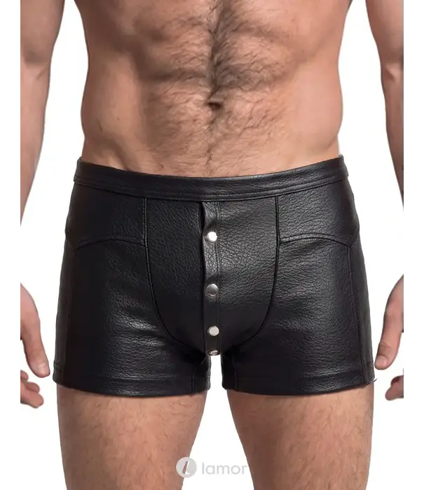 * SVENJOYMENT Svenjoyment lederlook herenpants SJ2133660 zwart met drukknopen en achterzakken