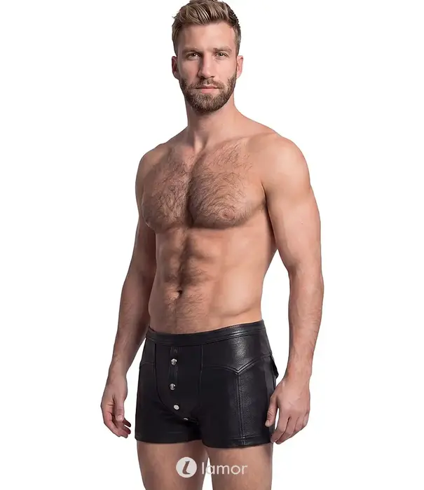 * SVENJOYMENT Svenjoyment lederlook herenpants SJ2133660 zwart met drukknopen en achterzakken