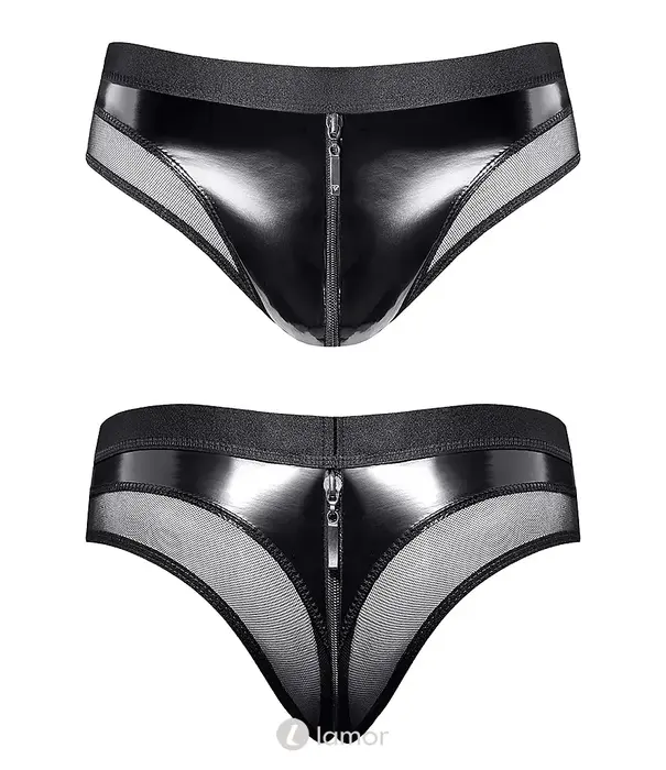 * RFP Regnes Fetish Planet vinyl mesh string REOscar001 zwart met transparant mesh en tweewegrits