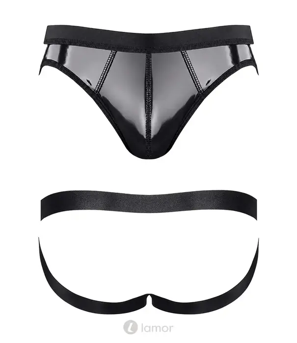 * RFP Vinyl jockstrap RECiro001 zwart van glanzend PVC met open achterkant