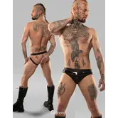 Vinyl jockstrap RECiro001 zwart van glanzend PVC met open achterkant