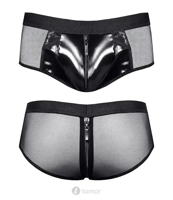 * RFP Vinyl mesh short REBenicio001 zwart met tweewegrits en transparante achterkant, maat S