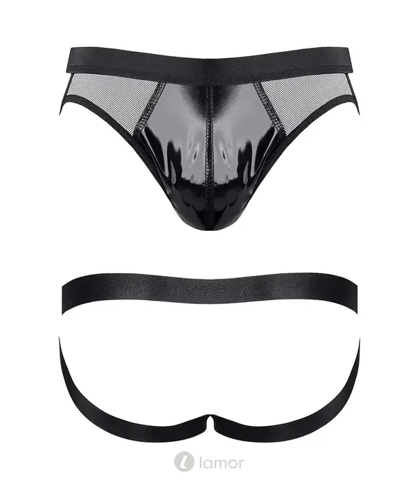 * RFP Vinyl jockstrap REAngel001 zwart met mesh en open achterkant