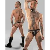 Vinyl jockstrap REAngel001 zwart met mesh en open achterkant