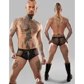 Vinyl mesh short REBenicio001 zwart met tweewegrits en transparante achterkant, maat S