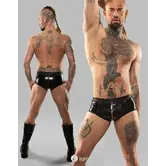 Regnes Fetish Planet vinyl short REEnzo001 zwart met tweewegrits en skinny fit