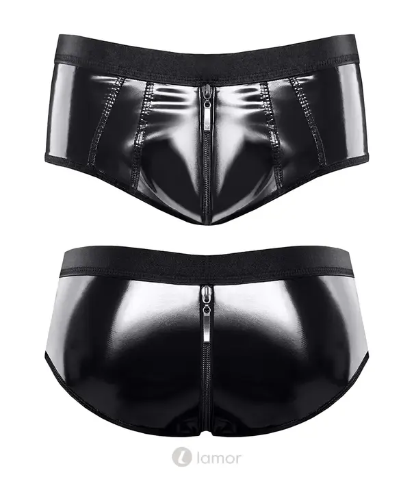 * RFP Regnes Fetish Planet vinyl short REEnzo001 zwart met tweewegrits en skinny fit