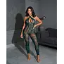 Snapshot AllForYou transparante kanten bodystocking Storm Green met gekruiste halternek, diep decolleté en lange pijpen