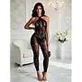 Snapshot AllForYou transparante kanten Bodystocking  Milk Coffee Brown met halternek, gekruiste bandjes en diep decolleté