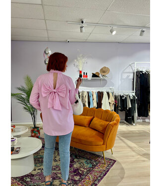 Lona - Blouse ribbon pink/white longsleeve