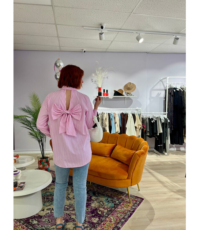 Lona - Blouse ribbon pink/white longsleeve