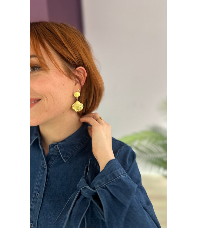 Earrings shells hanger big gold