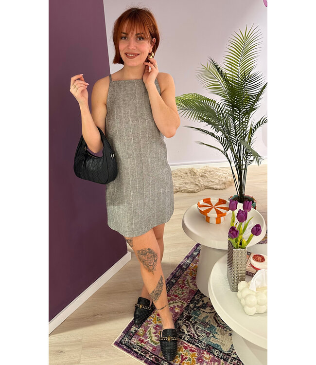 MABEL - Dress pinstriped grey