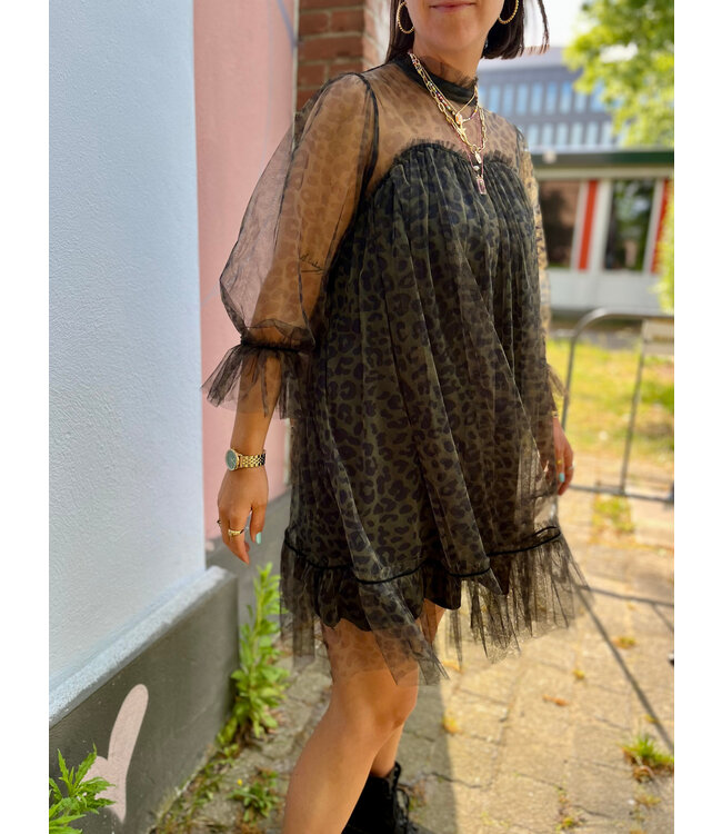 JOLENE - Dress mesh leopard green