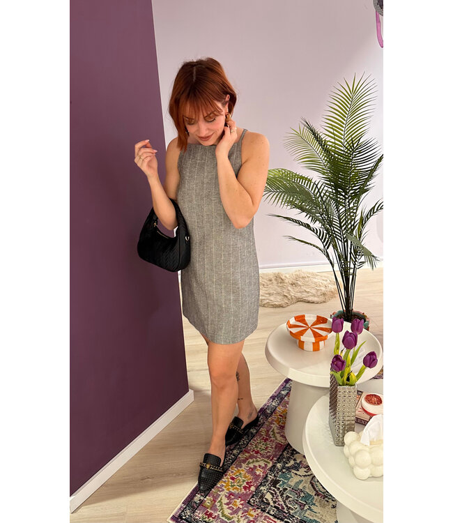 MABEL - Dress pinstriped grey