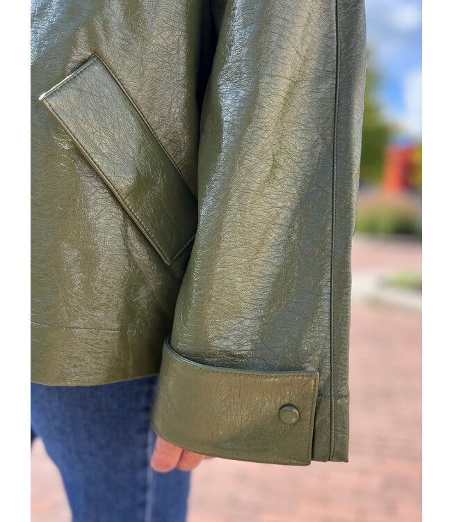 TORY - Vegan leather jacket olive green