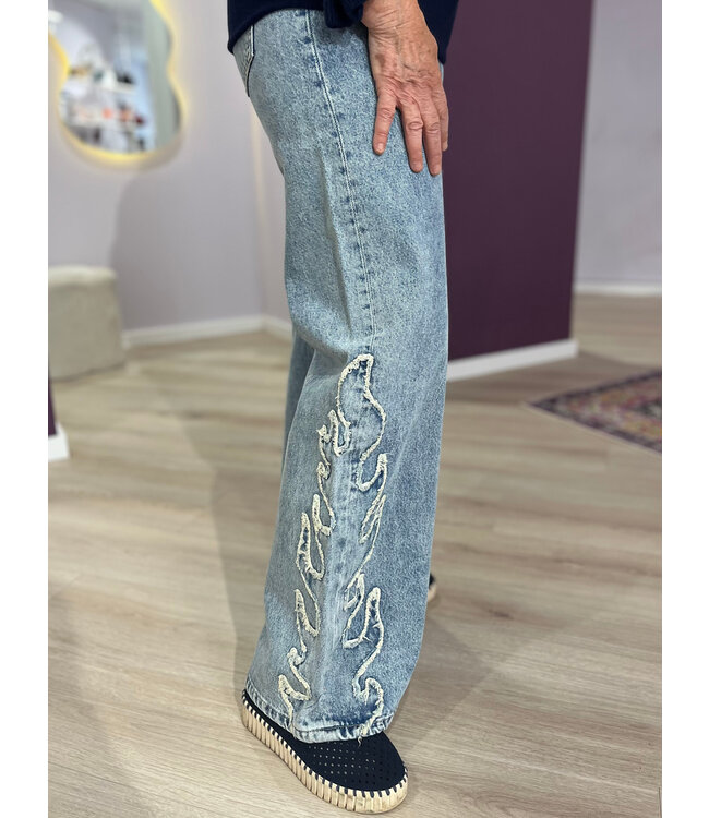 MADDY - Denim wide leg flame