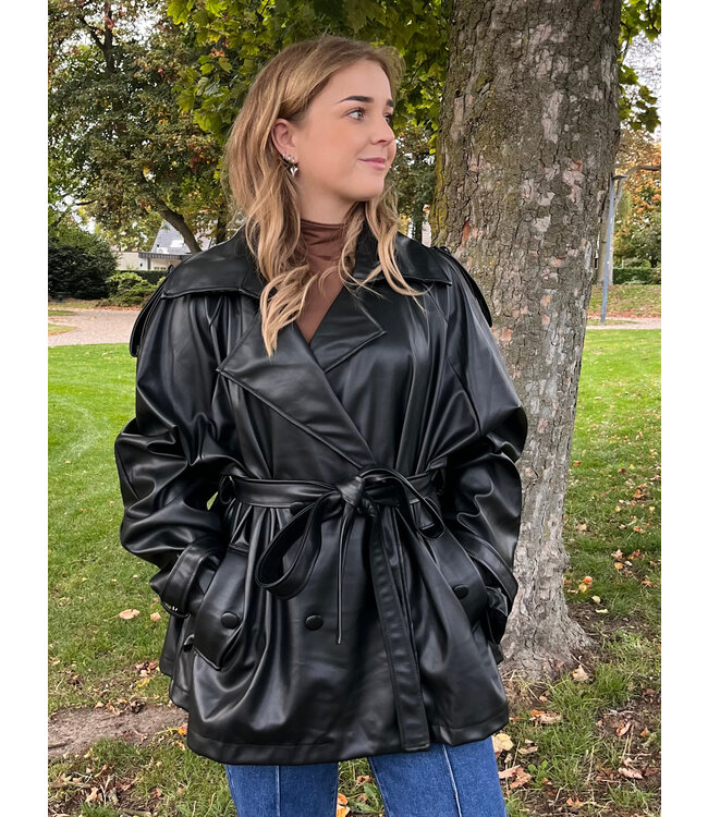 SUE - Jacket faux leather black