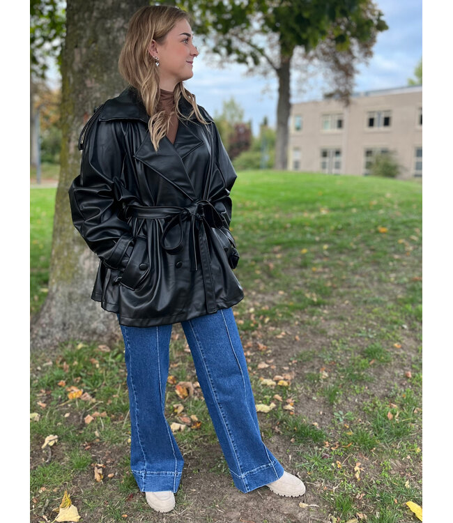 SUE - Jacket faux leather black