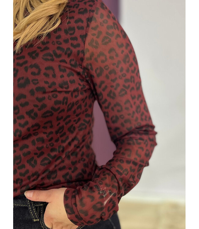 SILVIE - Top leopard bordeaux
