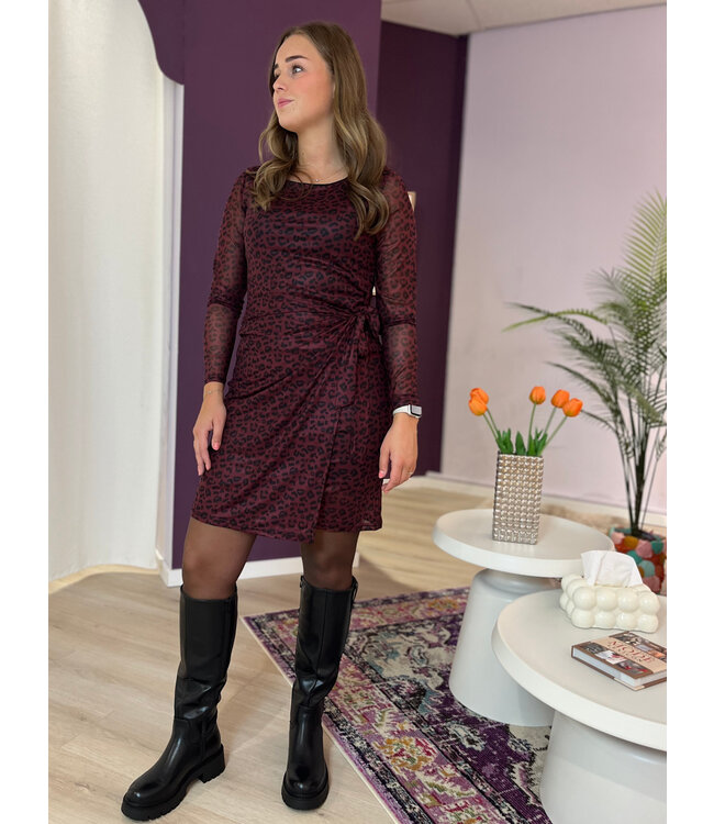 SILVIE - Dress leopard bordeaux