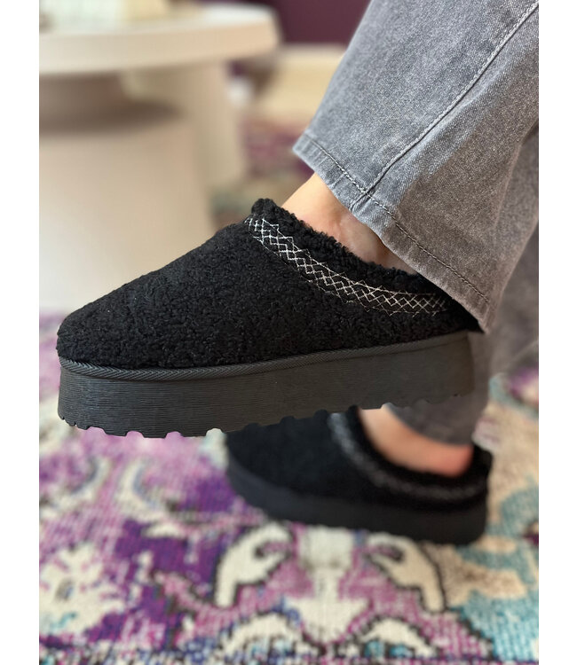 JAZZ - Slippers bouclé black