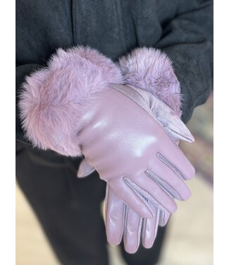 Gloves leather look faux fur