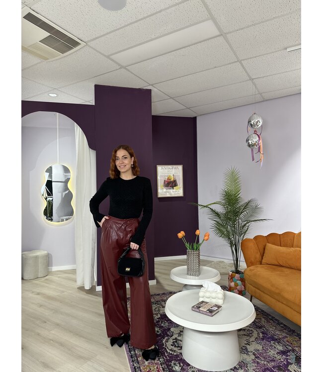 BIBI - Pants bordeaux faux leather