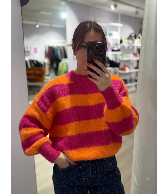 LIZZY - Sweater striped fuchsia