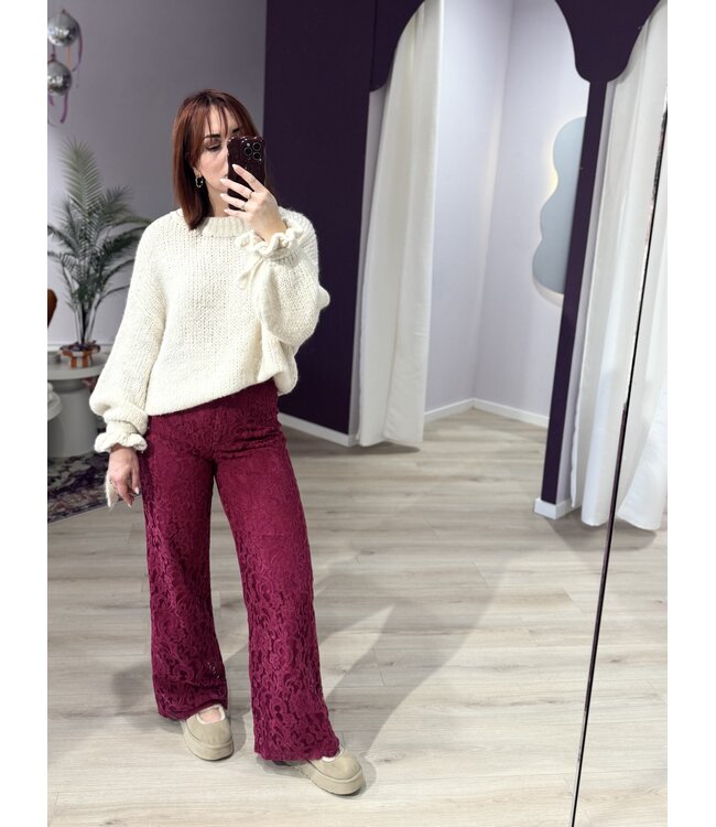 LOLA - Pants lace sangria