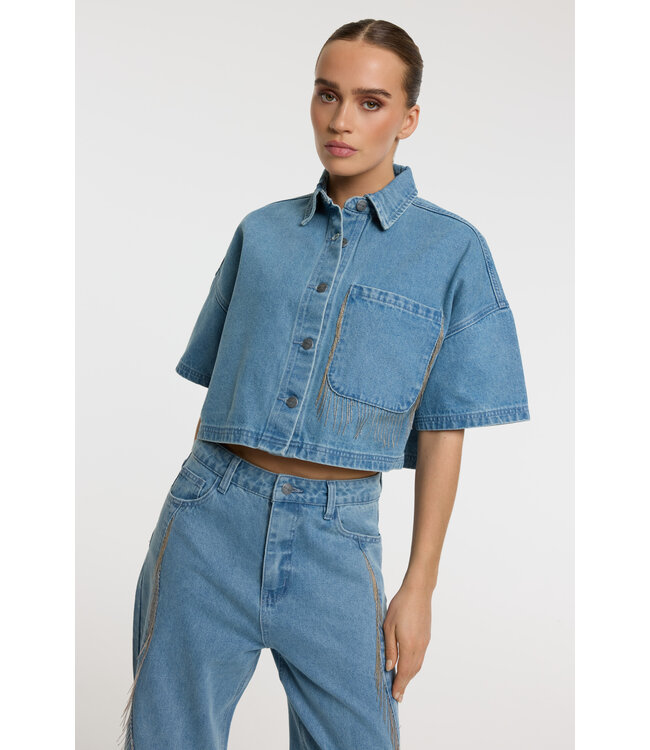 ADELINE - Blouse denim fringe