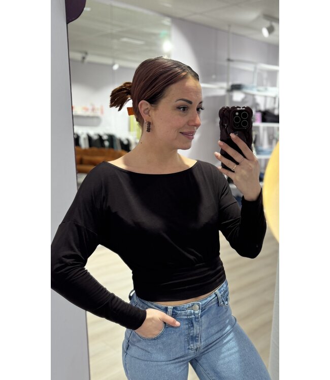 FIONA - Cropped longsleeve chocolate brown