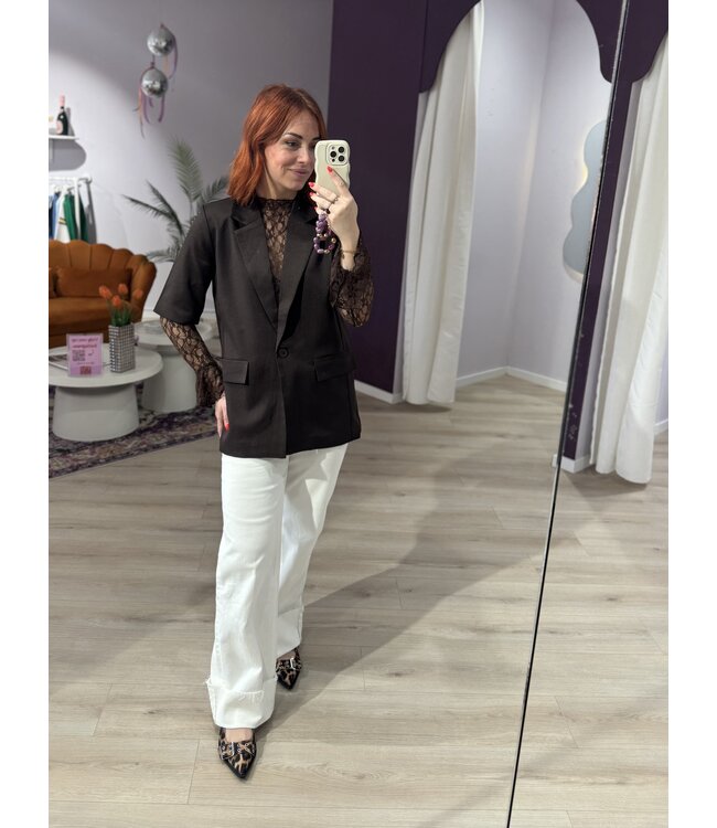 INDY - Lace top longsleeve chocolate brown