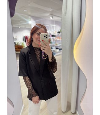 INDY - Lace top longsleeve chocolate brown