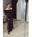 LOVEY - Off shoulder dress chocolate brown